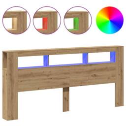 Berkfield Home LED Headboard Artisan Oak 220x18.5x103.5 cm Engineered Wood in Brown - thumbnail 3