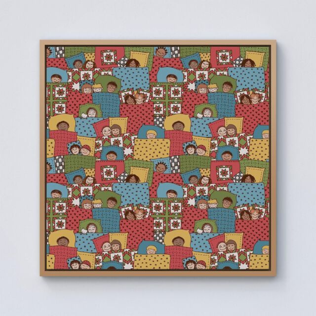 Warren Reed - Designer Hand Drawn Sleeping Doodle Faces Framed Canvas in Light Brown - Size: w40 inch x h40 inch - image 1