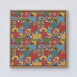 Warren Reed - Designer Hand Drawn Sleeping Doodle Faces Framed Canvas in Light Brown - Size: w40 inch x h40 inch - thumbnail 1