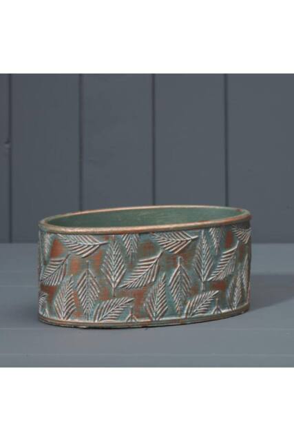 KDMD Green & Copper Wash Cement Oval Planter - image 1