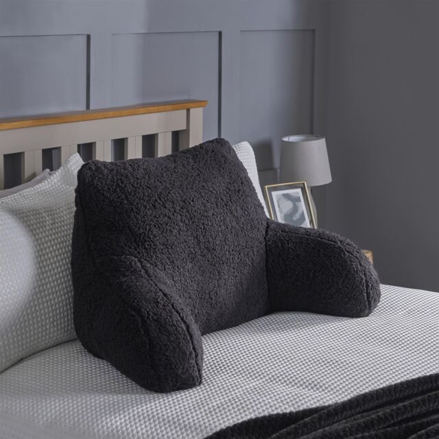 OHS Teddy Fleece Bed Reading Cushion Pillow with Arms Lumbar Support in Black - image 1