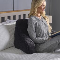 OHS Teddy Fleece Bed Reading Cushion Pillow with Arms Lumbar Support in Black - thumbnail 3