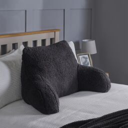 OHS Teddy Fleece Bed Reading Cushion Pillow with Arms Lumbar Support in Black - thumbnail 1