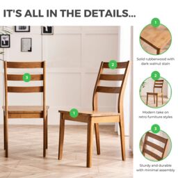 FurnitureboxUK Set of 2 Lynton Walnut Colour Wooden Dining Chairs - thumbnail 2