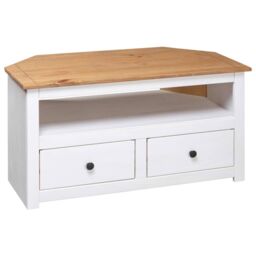Berkfield Home Corner TV Cabinet White 93x49x49 cm Solid Pine Panama Range - Size: 93 x 49 x 49 cm - thumbnail 4