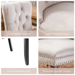 HomeTouch Taylor Set of 4 Lux Beige Velvet Tufted Kitchen Dining Chairs with Knocker Back - Size: 4 Pack - thumbnail 4