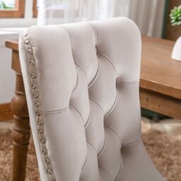 HomeTouch Taylor Set of 4 Lux Beige Velvet Tufted Kitchen Dining Chairs with Knocker Back - Size: 4 Pack - thumbnail 6