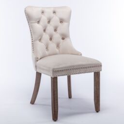 HomeTouch Taylor Set of 4 Lux Beige Velvet Tufted Kitchen Dining Chairs with Knocker Back - Size: 4 Pack - thumbnail 8
