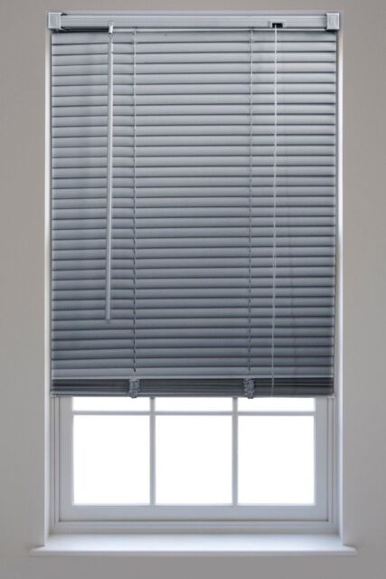 Furnished Grey PVC 25mm Slat Venetian Blinds - Trimmable Window Blinds for Home & Office - Size: 110 cm width x 150 cm drop - image 1