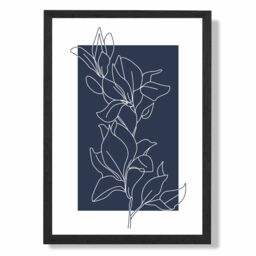 ARTZE Abstract Navy Blue & White Floral Line Art Framed Print SIZE: A4 with Black Frame - thumbnail 1