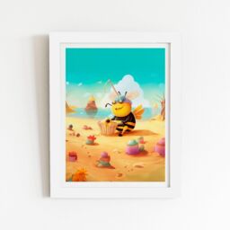 "Warren Reed - Designer Bumblebee On A Beach Holiday Framed Art Print in White - Size: W12"" x H16""" - thumbnail 1