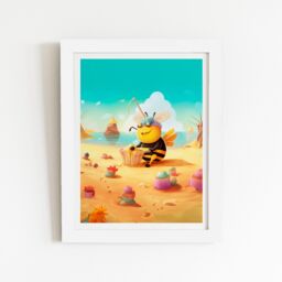 "Warren Reed - Designer Bumblebee On A Beach Holiday Framed Art Print in White - Size: W12"" x H16""" - thumbnail 2