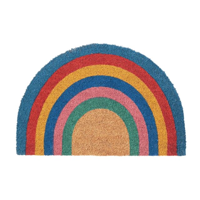 Nicola Spring Half Moon Coir Door Mat - 60 x 40cm - Rainbow Pastel - Size: 40 cm x 60 cm - image 1