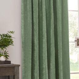 Yard Heavy Chenille Velvet Room Darkening Pencil Pleat Curtain Pair in Green - Size: 168 cm width x 229 cm drop - thumbnail 3