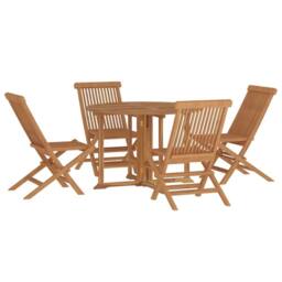 Berkfield Home 5 Piece Folding Outdoor Dining Set Solid Wood Teak in Brown - thumbnail 3