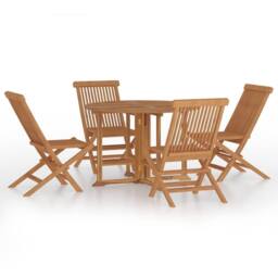 Berkfield Home 5 Piece Folding Outdoor Dining Set Solid Wood Teak in Brown - thumbnail 2