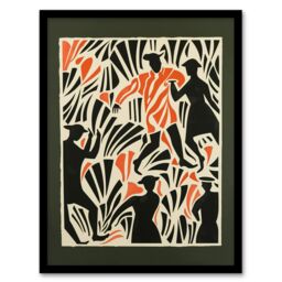 Artery8 Dancing Folk Bold Red Black Linograph Design Framed Art Print - Size: A4 - thumbnail 1
