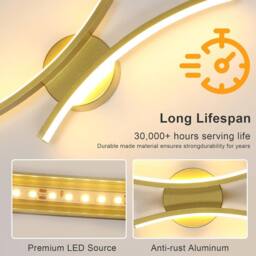 Goeco LED Indoor Wall Light Modern LED Wall Lamp Acrylic 3000K Curved Design in Gold - thumbnail 3