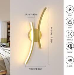 Goeco LED Indoor Wall Light Modern LED Wall Lamp Acrylic 3000K Curved Design in Gold - thumbnail 2