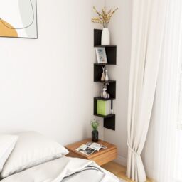 Berkfield Home Wall Corner Shelf Black 20x20x127.5 cm Engineered Wood - thumbnail 5