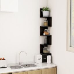 Berkfield Home Wall Corner Shelf Black 20x20x127.5 cm Engineered Wood - thumbnail 6