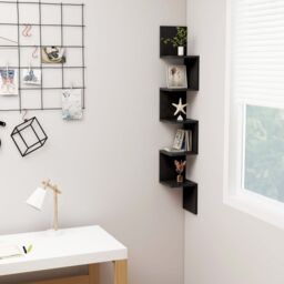 Berkfield Home Wall Corner Shelf Black 20x20x127.5 cm Engineered Wood - thumbnail 1