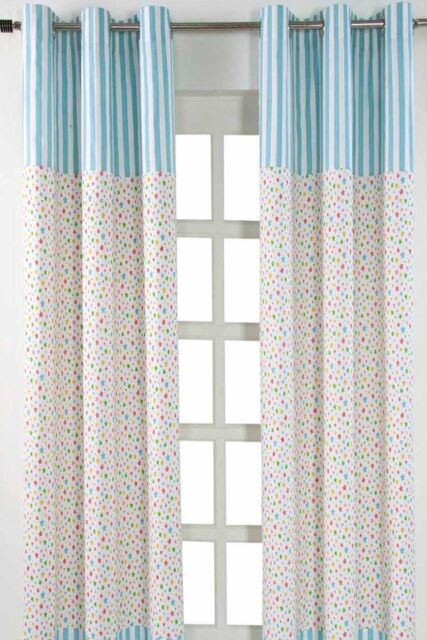 Homescapes Cotton Multi Stars Ready Made Eyelet Curtain Pair in Blue - Size: 140 cm width x 229 cm drop - image 1