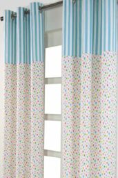 Homescapes Cotton Multi Stars Ready Made Eyelet Curtain Pair in Blue - Size: 140 cm width x 229 cm drop - thumbnail 2