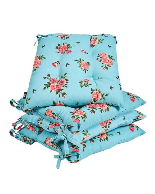 Dibor Set of 4 Floral Blue Summer Outdoor Garden Chair Seat Pad Cushions W40 x L40cm - Size: 40 cm x 40 cm - image 1