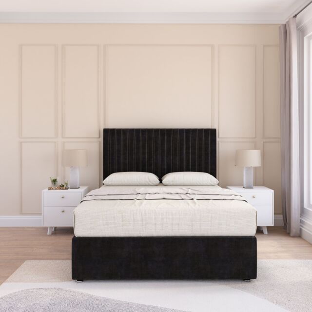 Sloomy Manhattan Plush Velvet Memory Foam Bed Set With No Drawers, Mattress & Headboard in Black - Size: King - image 1