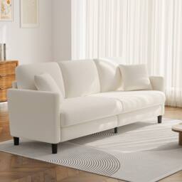 Dprodo 210cm Modern Teddy Fabric 3-Seater Sofa in Beige - Size: 3 Seater - thumbnail 6