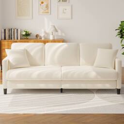 Dprodo 210cm Modern Teddy Fabric 3-Seater Sofa in Beige - Size: 3 Seater - thumbnail 8