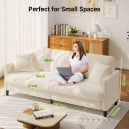Dprodo 210cm Modern Teddy Fabric 3-Seater Sofa in Beige - Size: 3 Seater - thumbnail 3
