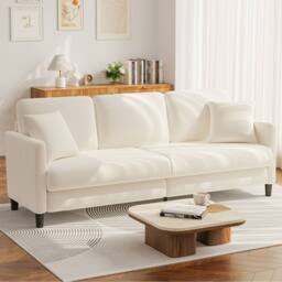 Dprodo 210cm Modern Teddy Fabric 3-Seater Sofa in Beige - Size: 3 Seater