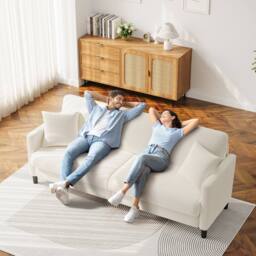 Dprodo 210cm Modern Teddy Fabric 3-Seater Sofa in Beige - Size: 3 Seater - thumbnail 5