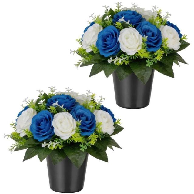 SPETLEK 2 Pack Artificial Grave Flowers Silk Cemetery Floral Blue - Size: 0.6m2 - image 1