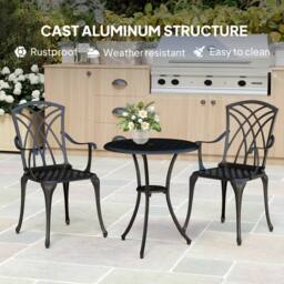 OUTSUNNY 3 PCs Garden Bistro Set Outdoor Garden Furniture Set w/ Umbrella Hole in Bronze - thumbnail 6