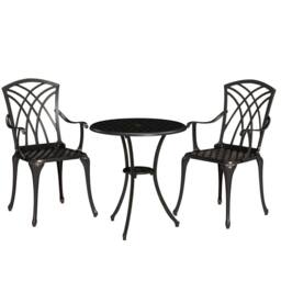 OUTSUNNY 3 PCs Garden Bistro Set Outdoor Garden Furniture Set w/ Umbrella Hole in Bronze - thumbnail 2