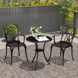 OUTSUNNY 3 PCs Garden Bistro Set Outdoor Garden Furniture Set w/ Umbrella Hole in Bronze - thumbnail 1