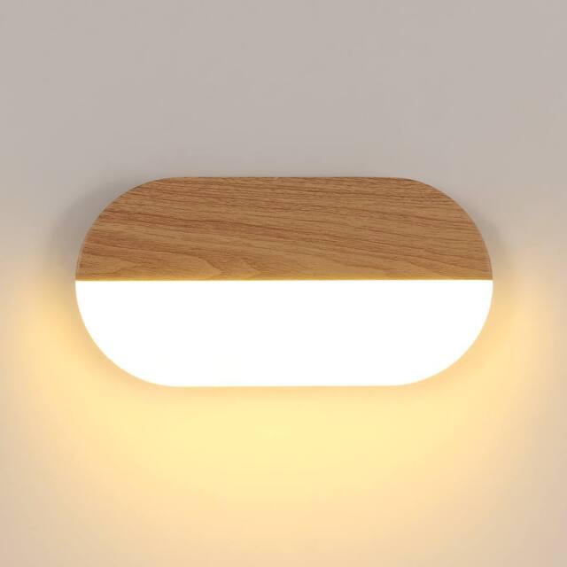 Pheashine Wood LED Wall Light, 7W 3000K Warm White, Minimalist Oval Fixture in Brown - image 1