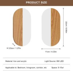 Pheashine Wood LED Wall Light, 7W 3000K Warm White, Minimalist Oval Fixture in Brown - thumbnail 2