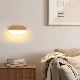 Pheashine Wood LED Wall Light, 7W 3000K Warm White, Minimalist Oval Fixture in Brown - thumbnail 6