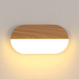 Pheashine Wood LED Wall Light, 7W 3000K Warm White, Minimalist Oval Fixture in Brown