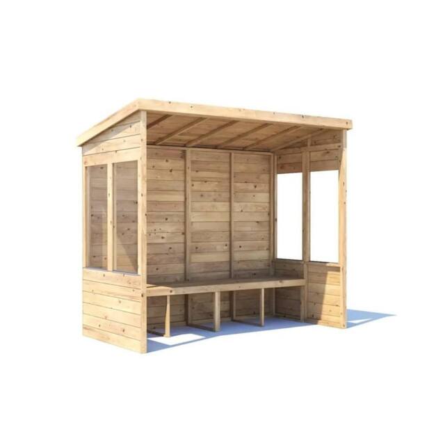 Dunster House Wooden Garden Arbour With Glazed Panels, W2.4m x D1.2m / W8' x D4' in Brown - image 1