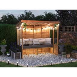 Dunster House Wooden Garden Arbour With Glazed Panels, W2.4m x D1.2m / W8' x D4' in Brown - thumbnail 2