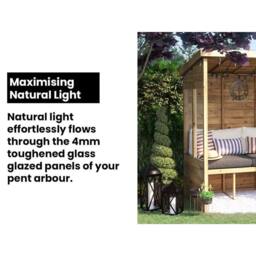 Dunster House Wooden Garden Arbour With Glazed Panels, W2.4m x D1.2m / W8' x D4' in Brown - thumbnail 3