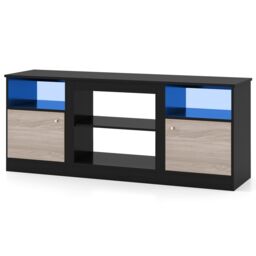 "Costway Entertainment Center TV Stand w/ LED Lights for 65"" TVs in Black" - thumbnail 3