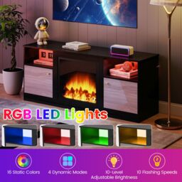 "Costway Entertainment Center TV Stand w/ LED Lights for 65"" TVs in Black" - thumbnail 4
