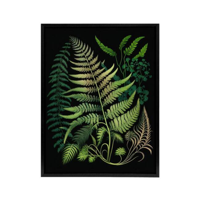 "Artery8 Elegant Fern Fronds Botanical Framed Canvas Wall Art Print in Green - Size: W12"" x H16""" - image 1