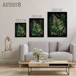 "Artery8 Elegant Fern Fronds Botanical Framed Canvas Wall Art Print in Green - Size: W12"" x H16""" - thumbnail 4